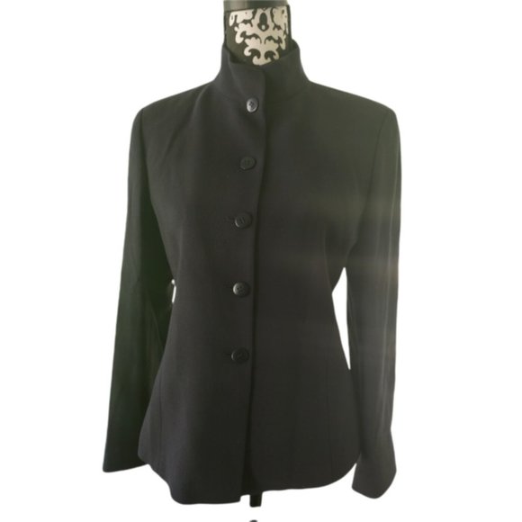 ARMANI COLLEZIONI Women's Navy Blue Textured Blazer Jacket Size 8 Made In Italy - Picture 1 of 12